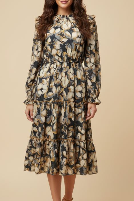 Wintery Floral Midi Dress