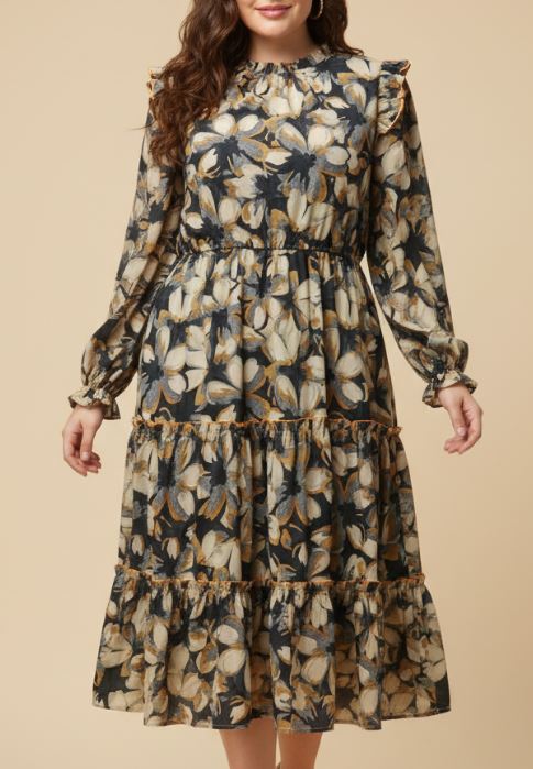 Wintery Floral Midi Dress