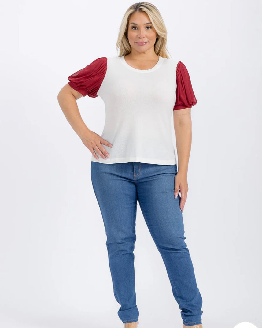 Short Sleeve Colorblock Blouse