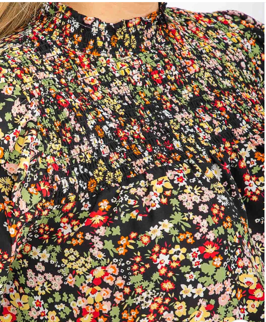 Mock Neck Floral Blouse