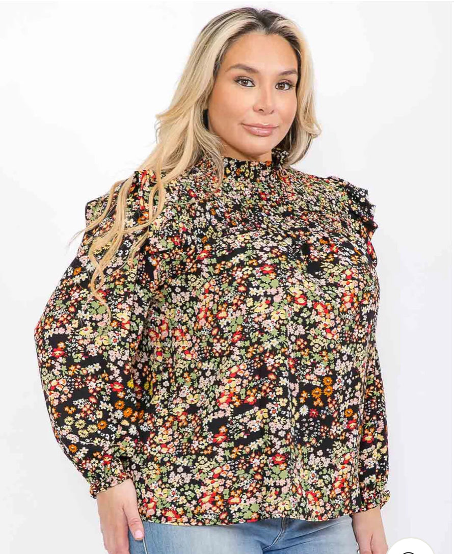 Mock Neck Floral Blouse