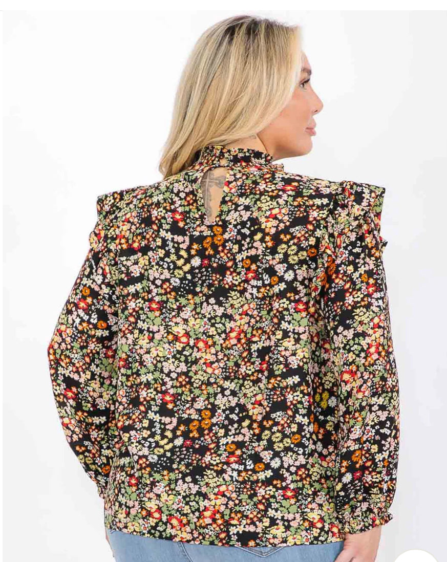 Mock Neck Floral Blouse