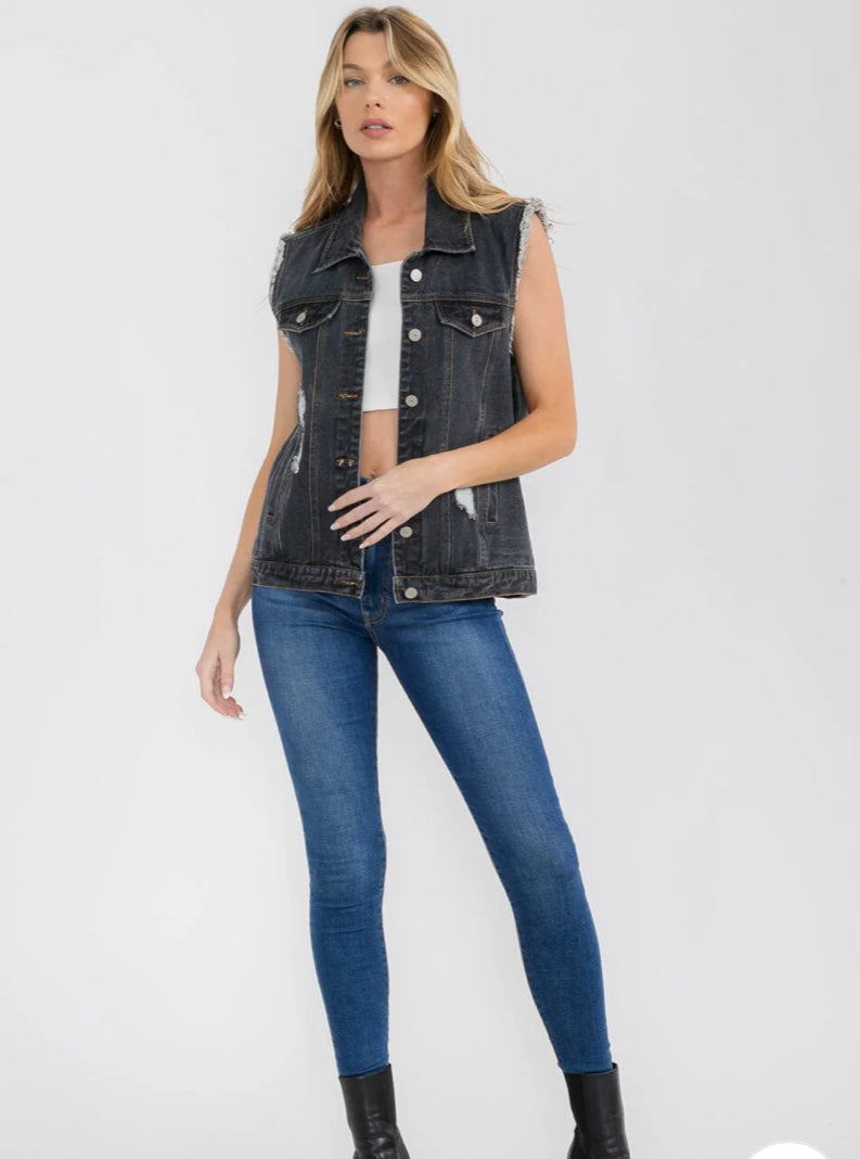 Distressed Denim Vest