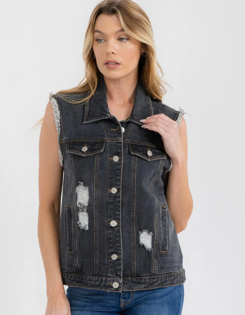 Distressed Denim Vest