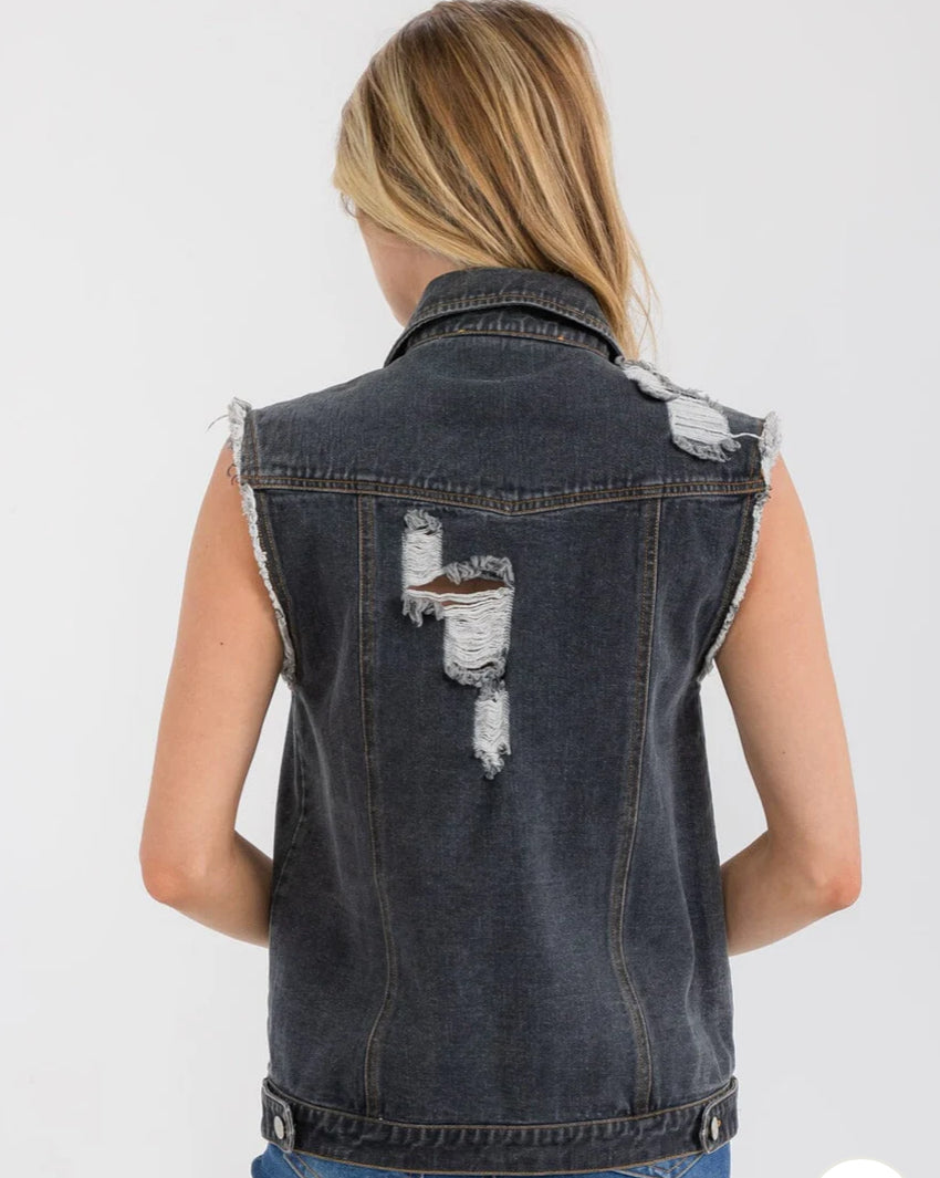 Distressed Denim Vest