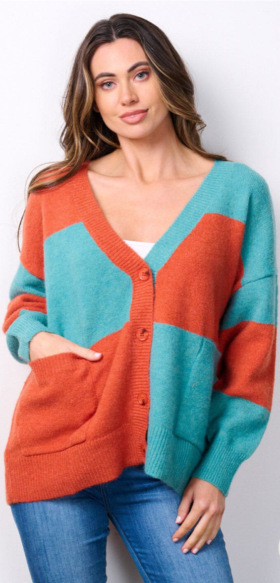 Fall Colorblock Sweater Cardigan