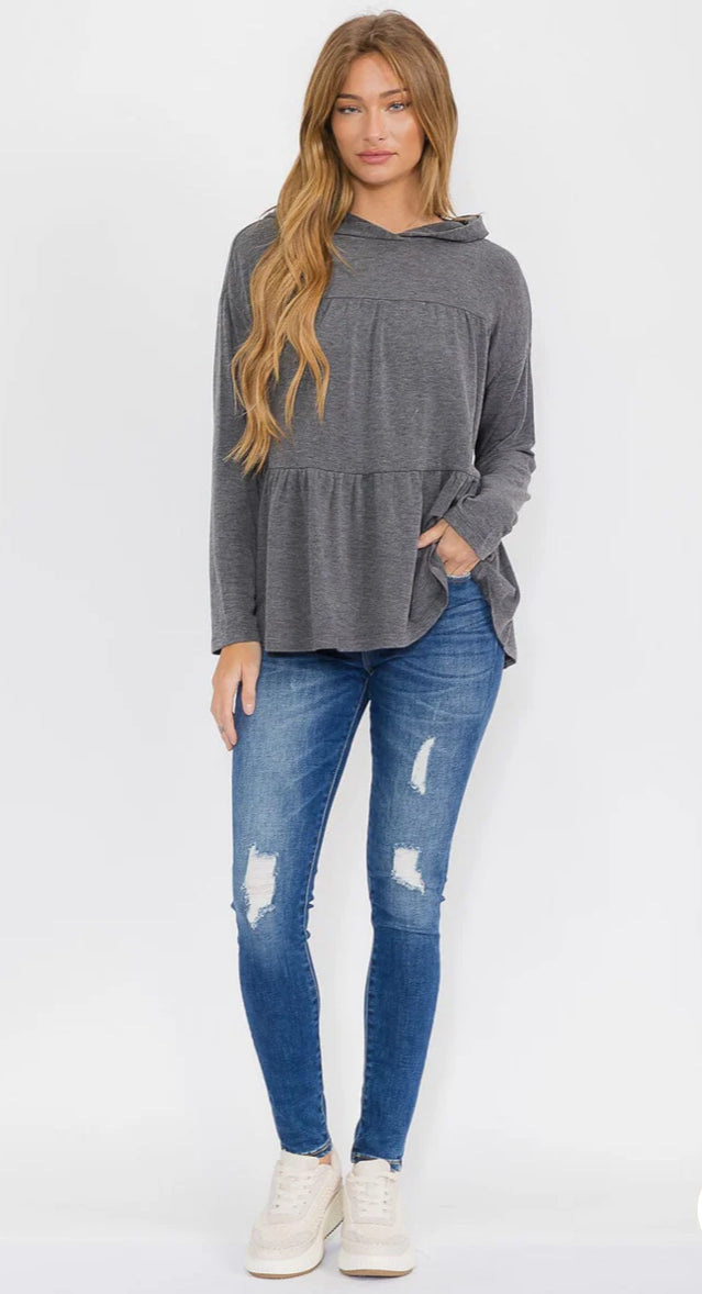 Long Sleeve Tiered Hoodie Top