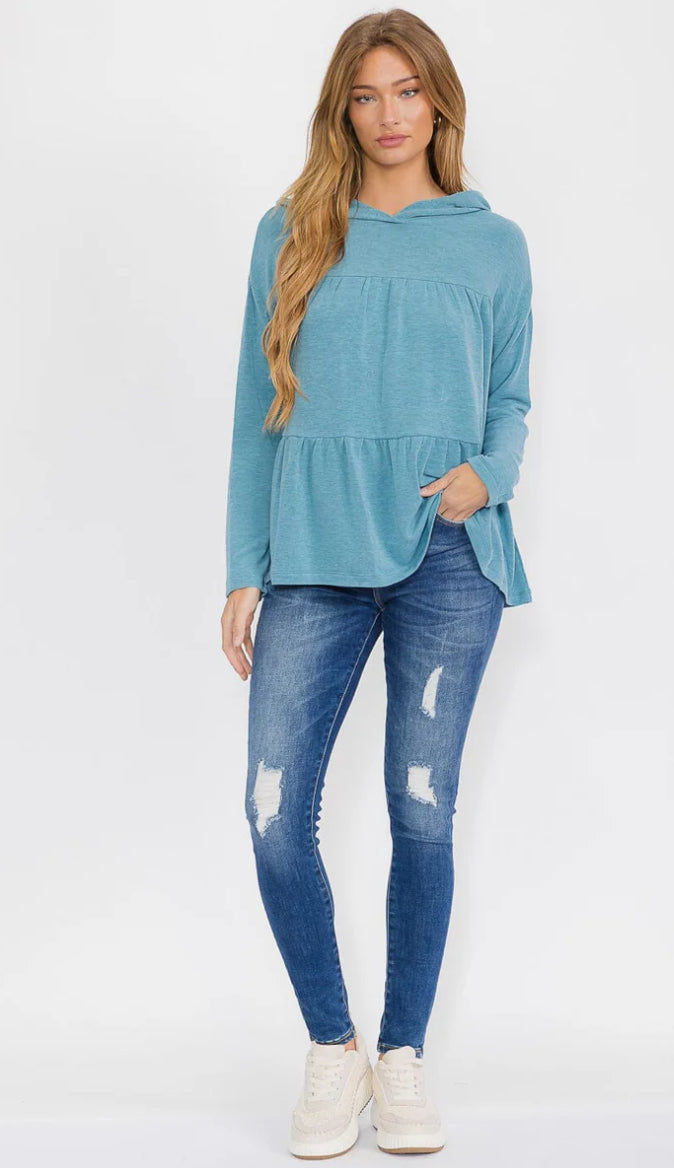 Long Sleeve Tiered Hoodie Top