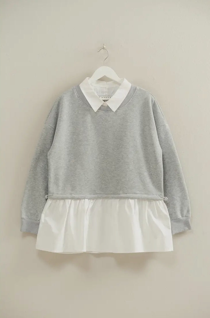 Collared Mixed Media Sweatshirt