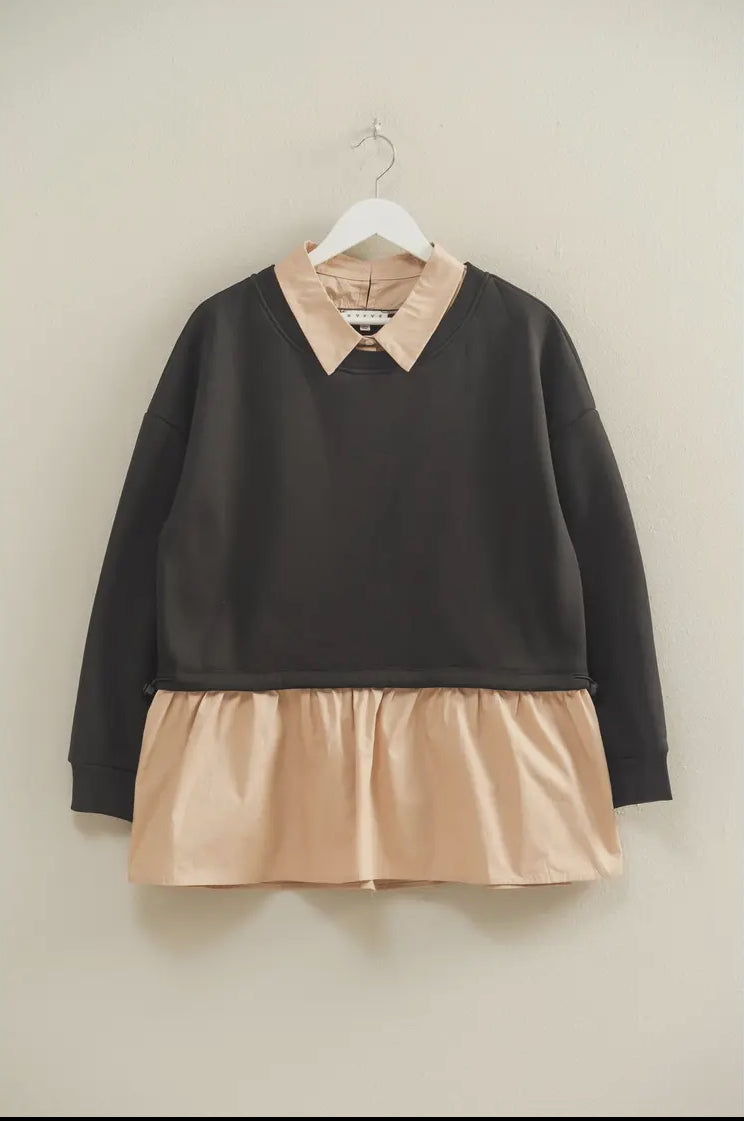 Collared Mixed Media Sweatshirt