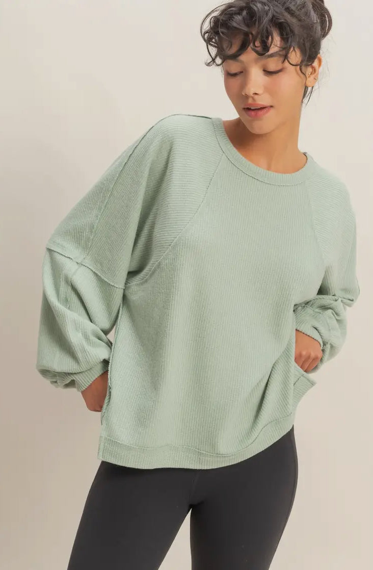 Sage Waffle Knit Top