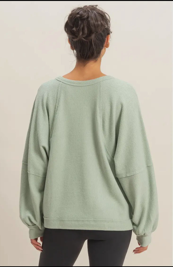 Sage Waffle Knit Top