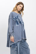 Mixed Media Denim Ribbon Patchwork Top