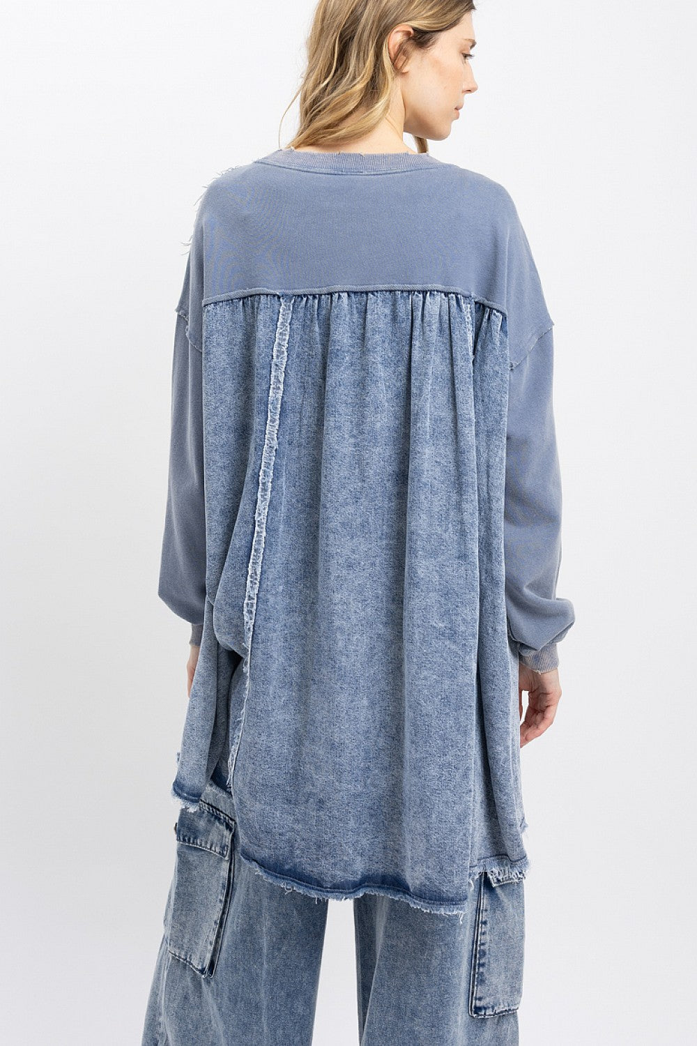 Mixed Media Denim Ribbon Patchwork Top