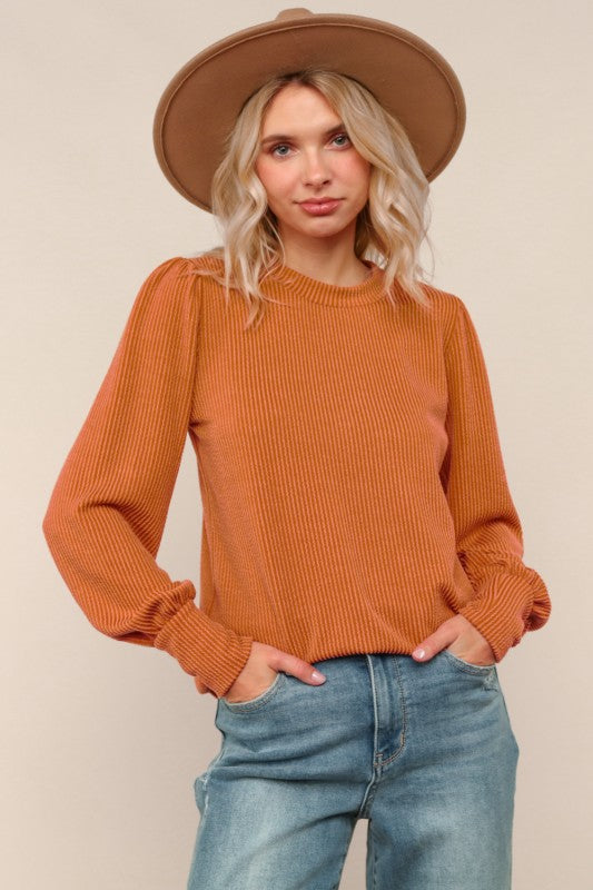 Round Neck Ribbed Long Sleeve Shirt