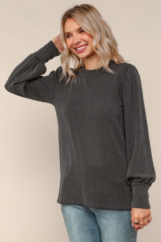 Round Neck Ribbed Long Sleeve Shirt