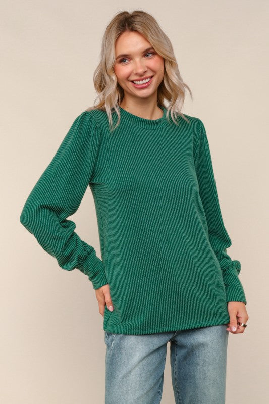 Round Neck Ribbed Long Sleeve Shirt