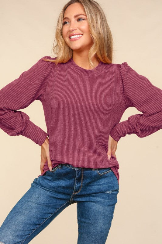 Round Neck Ribbed Long Sleeve Shirt