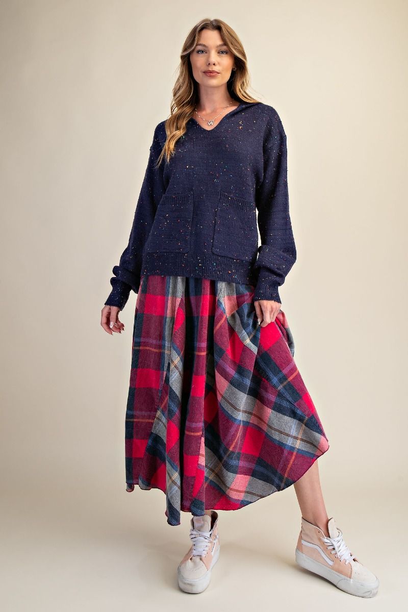 Plaid Pattern Midi Skirt