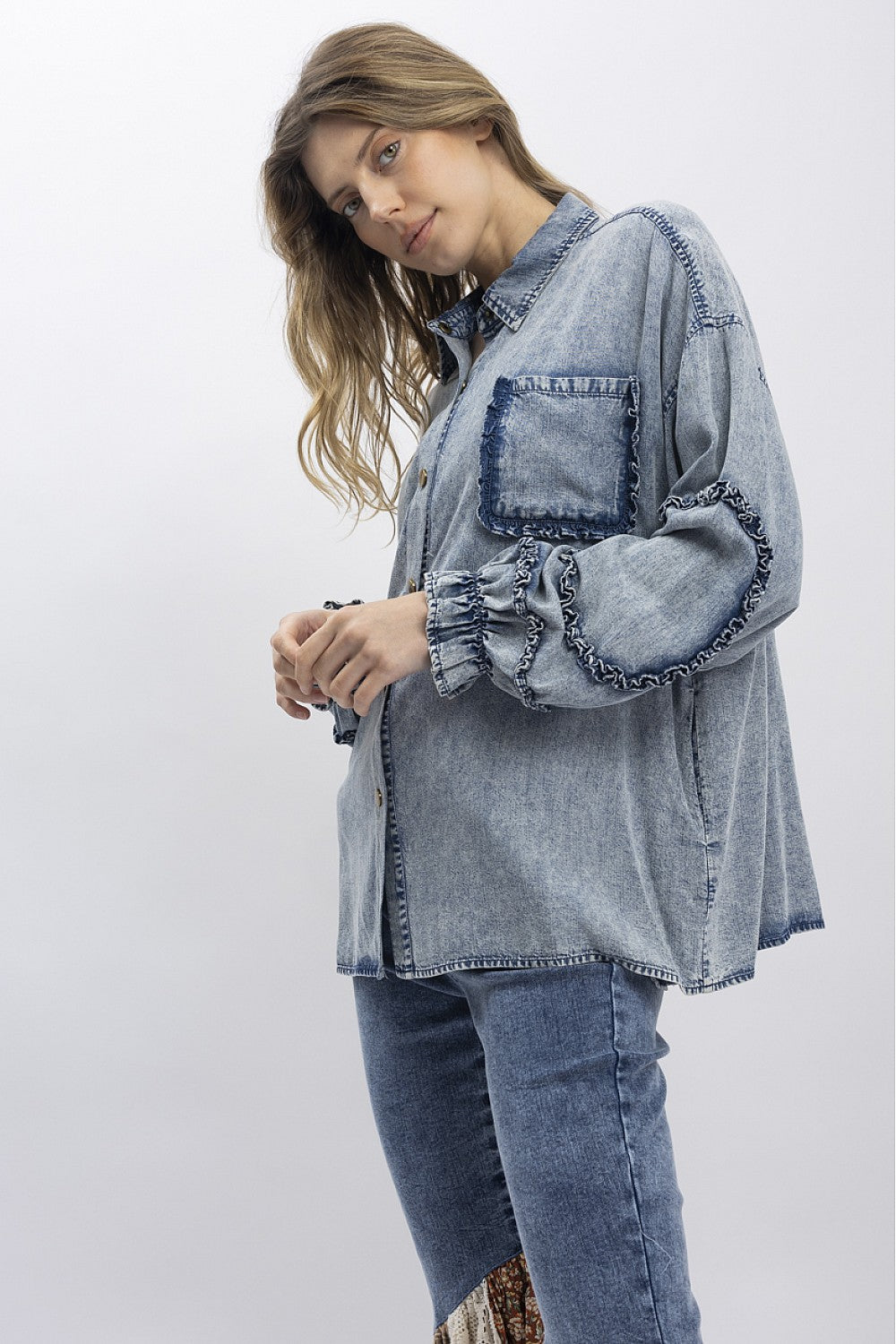 Denim Mineral Wash Button Up Shirt
