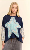 Multi-Star Patchwork Ditsy Sleeve Waffle Top