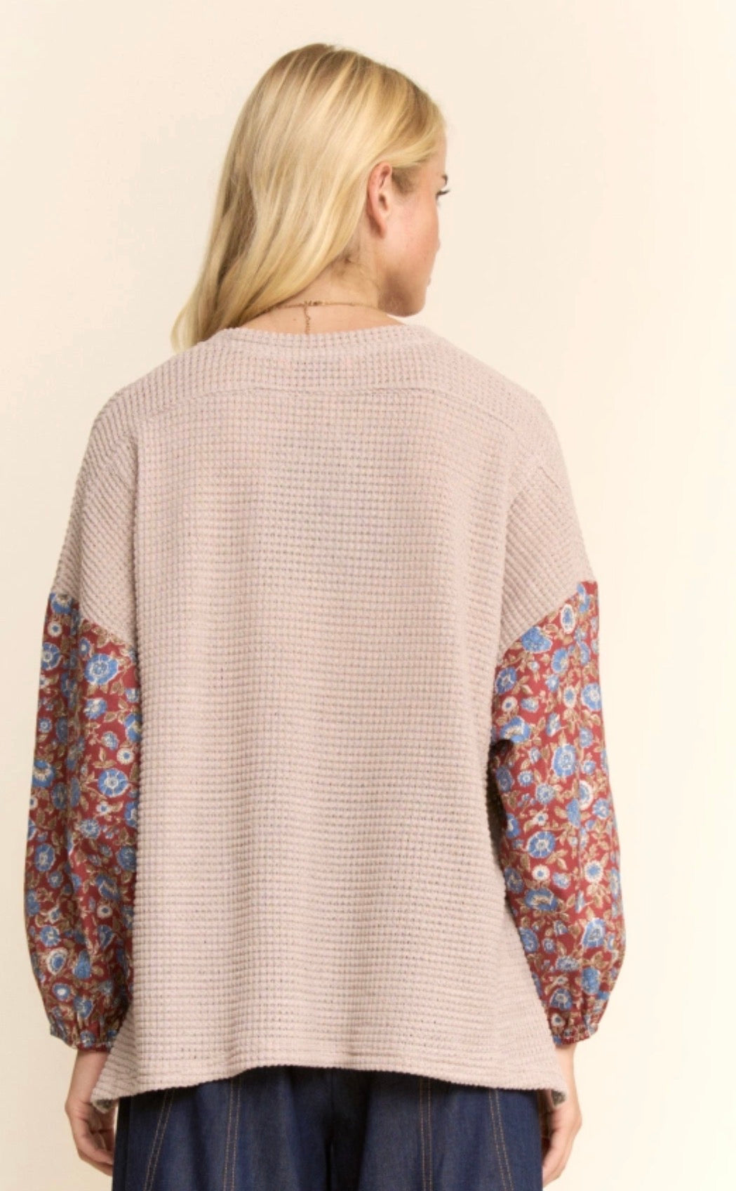 Waffle Knit Multi-Flower Patch Detail Shirt