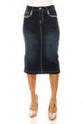 Dark Denim Skirt W/Embroidered Pockets