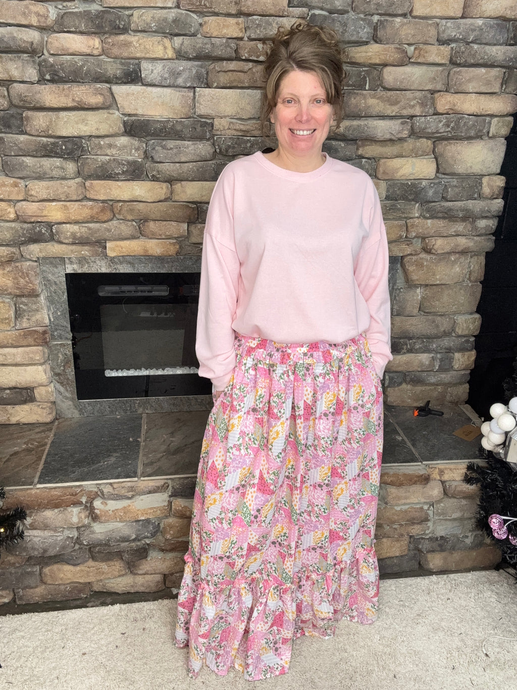 Simply Southern Pink Patchwork Maxi Skirt