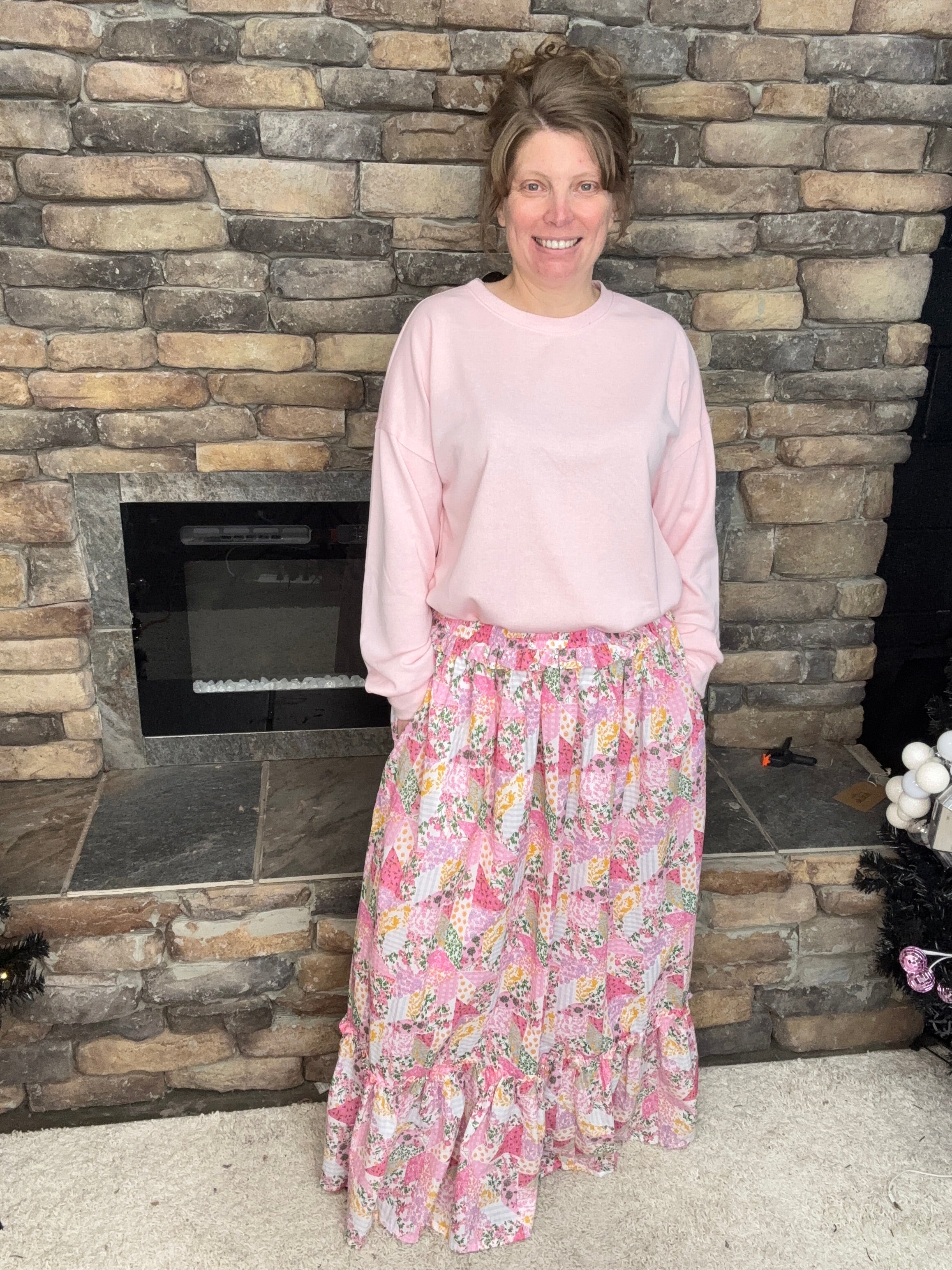 Simply Southern Pink Patchwork Maxi Skirt