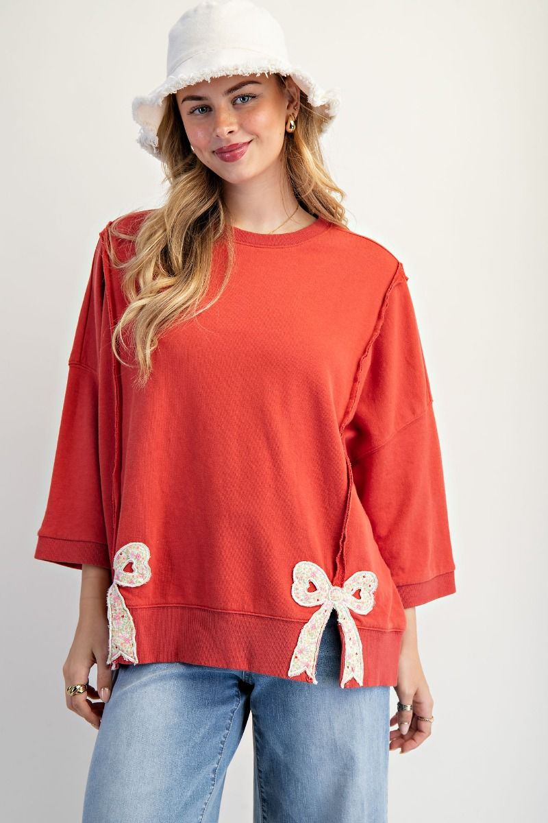 Easel Heart Front Bow Accent Shirt