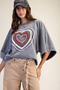 Easel Heart Front Washed Terry Top