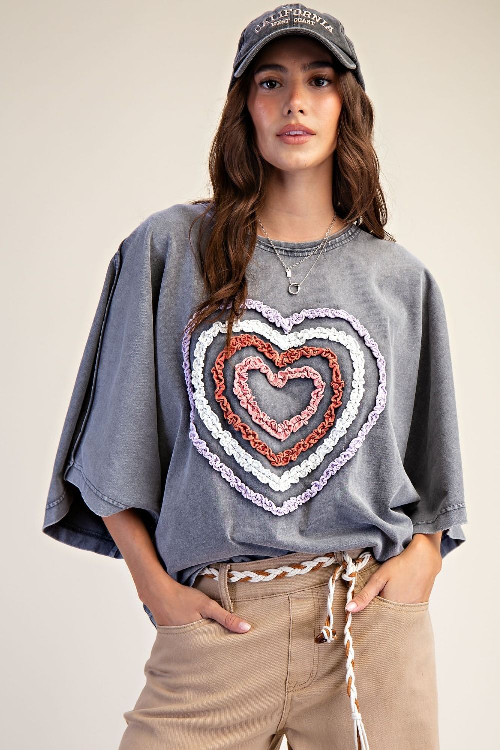 Easel Heart Front Washed Terry Top