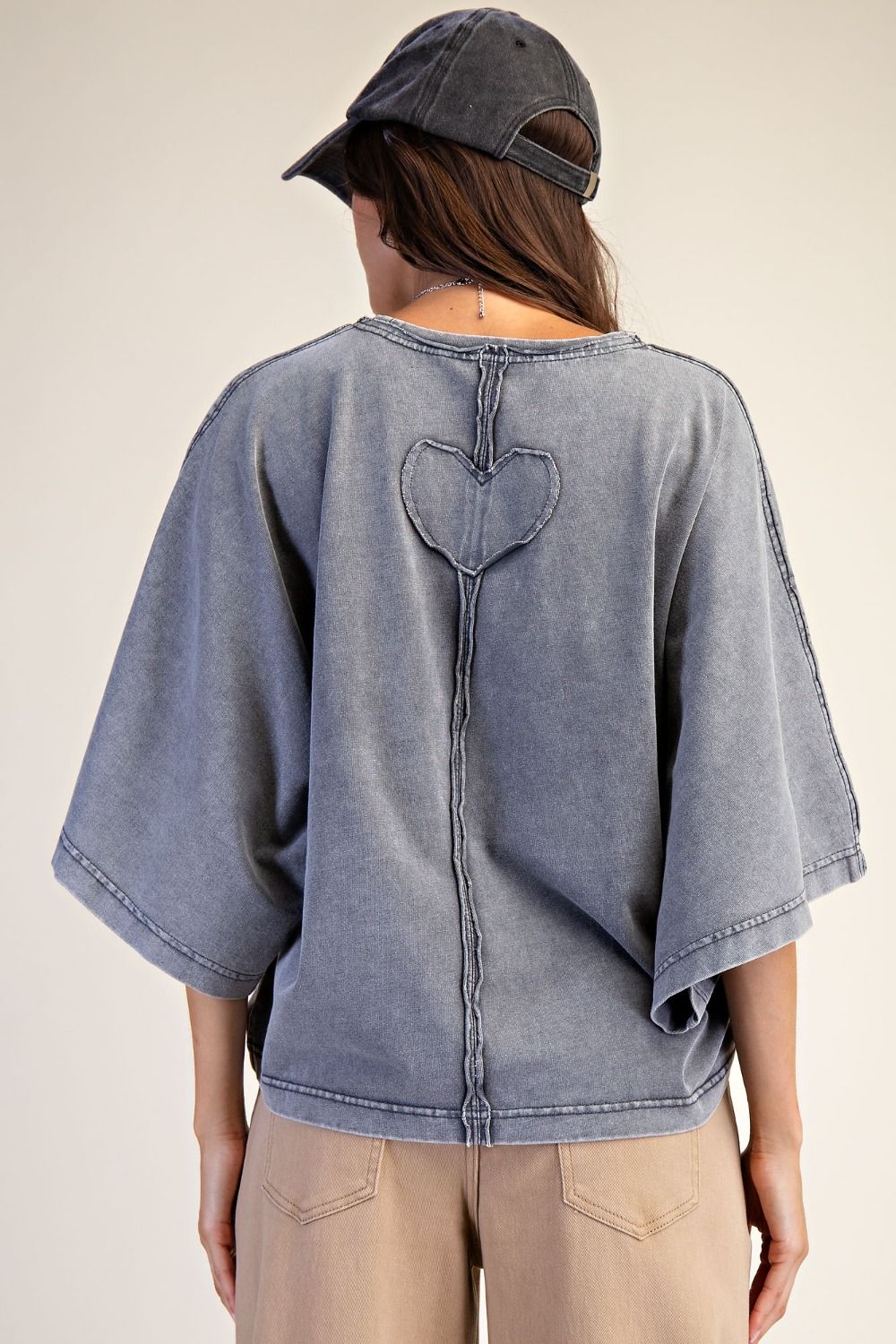 Easel Heart Front Washed Terry Top