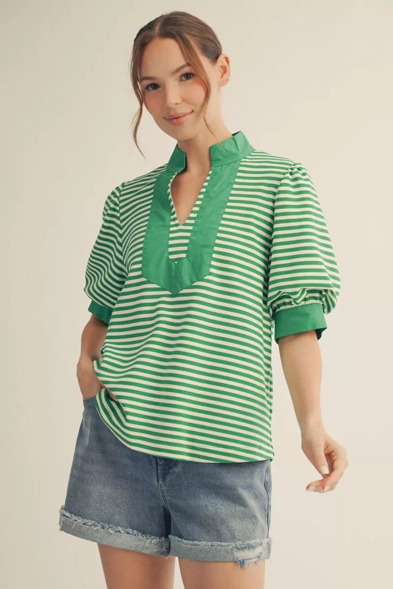 Stripe Knit Polo Top