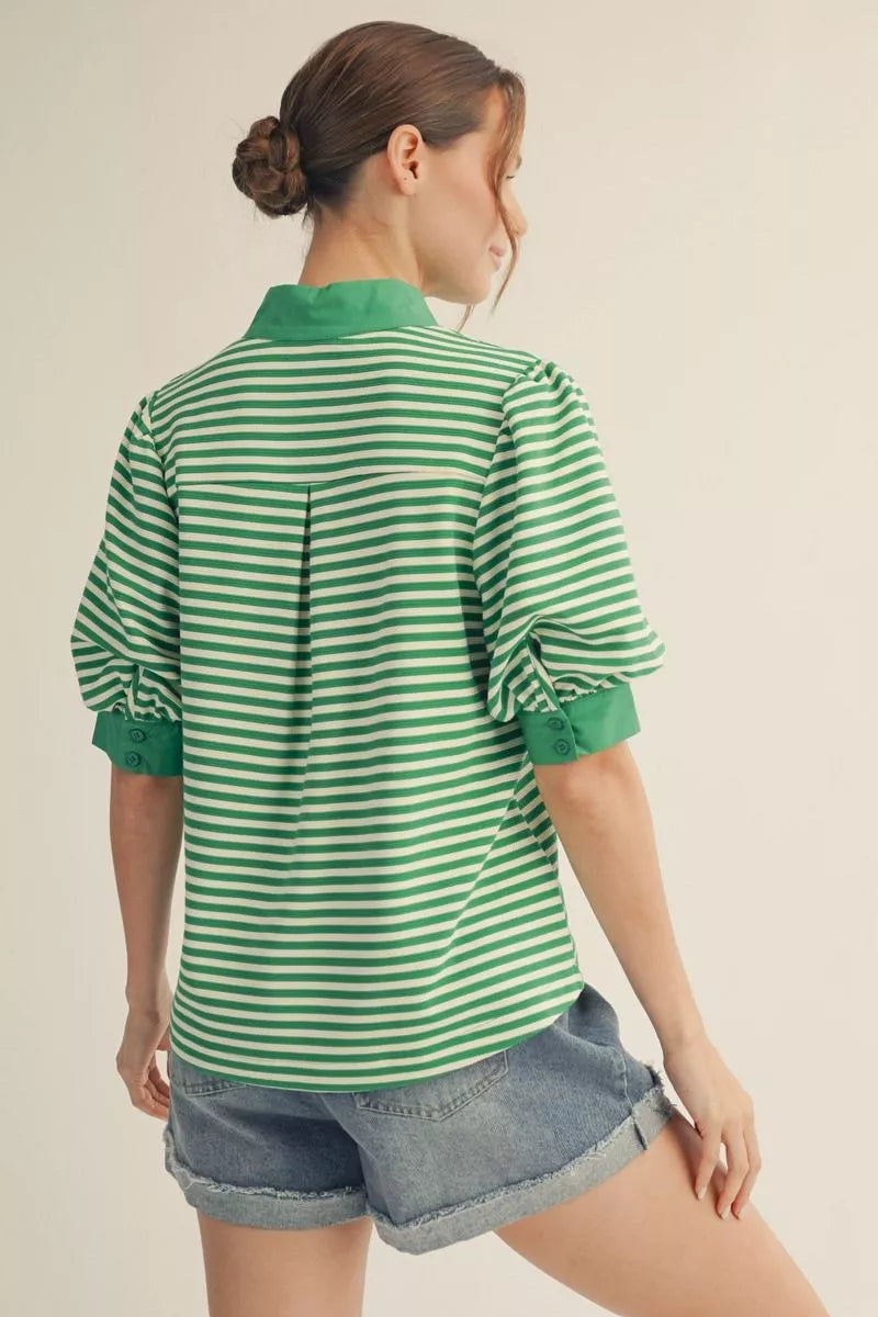 Stripe Knit Polo Top