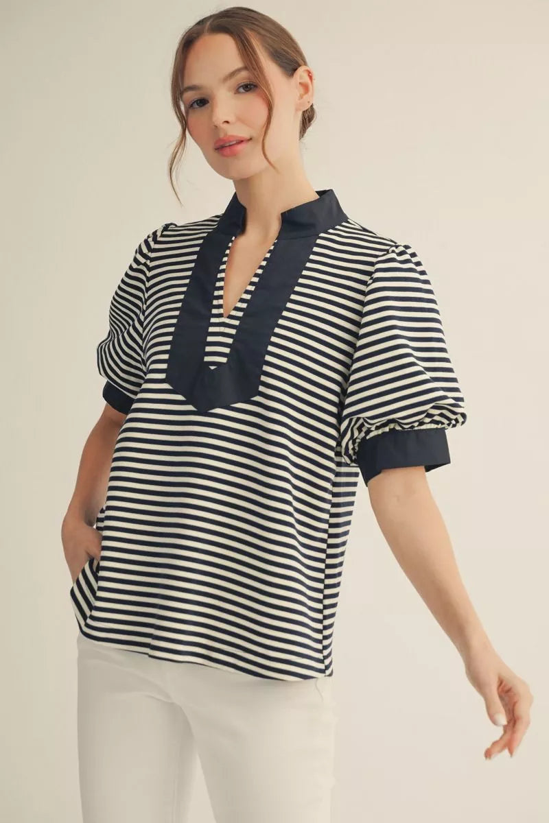 Stripe Knit Polo Top