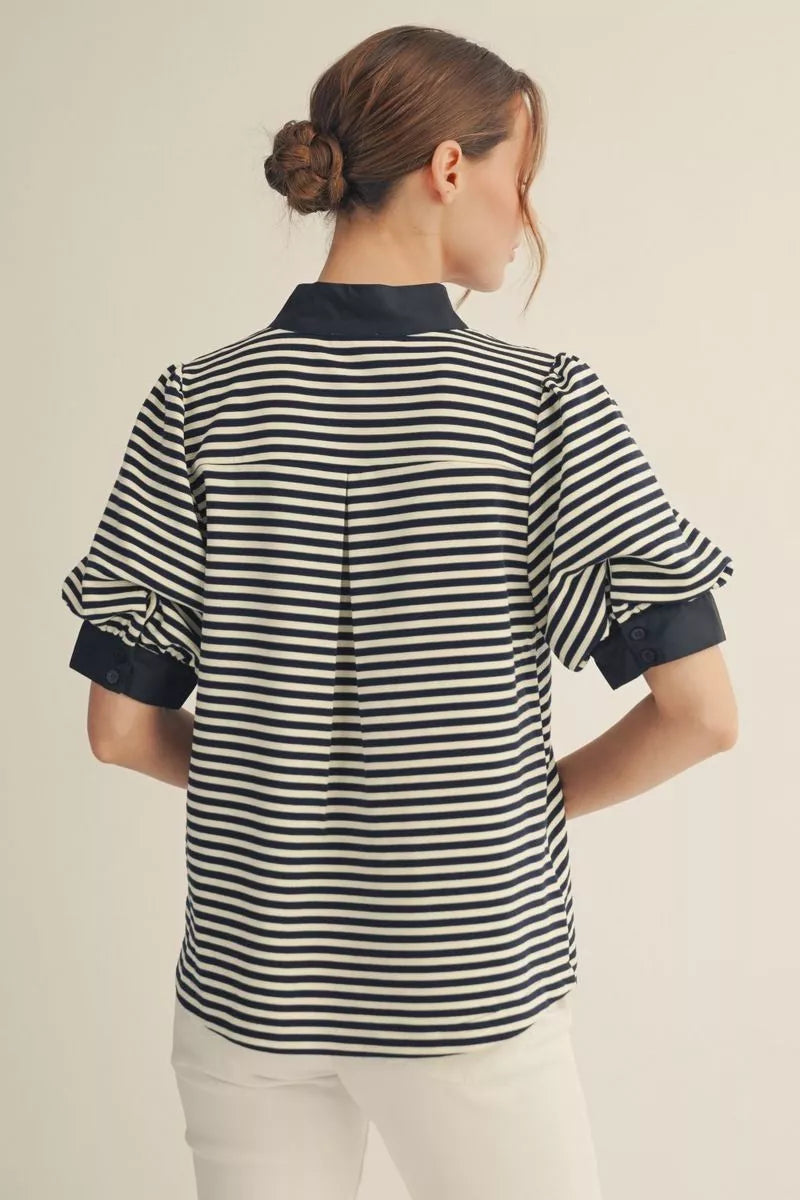 Stripe Knit Polo Top