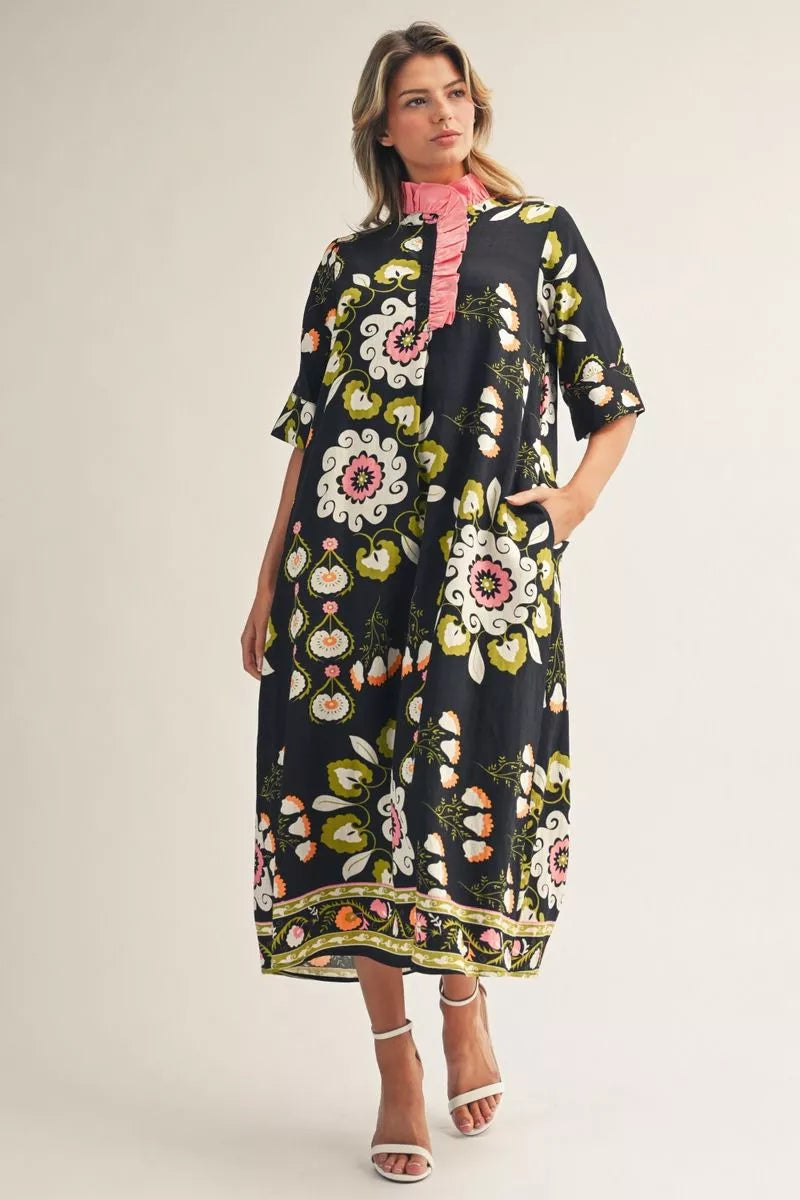 Boho Floral Midi Dress