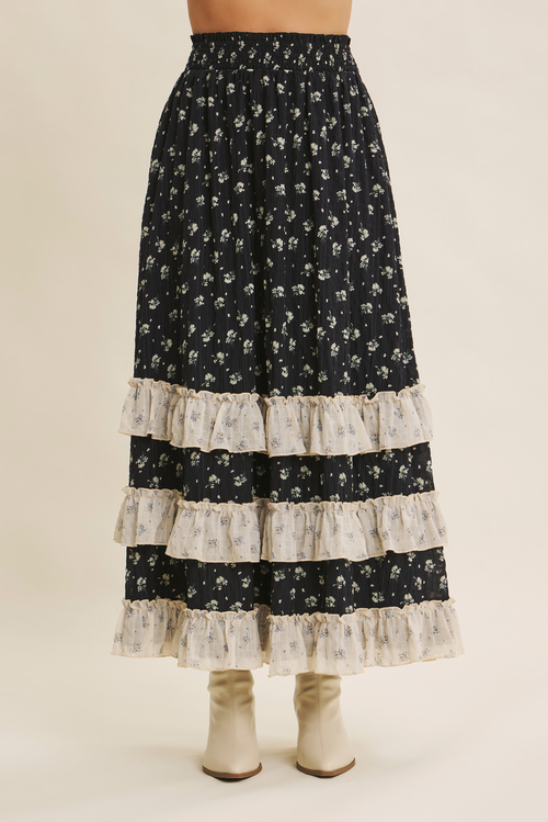 Smocked Floral Maxi Skirt