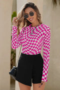 Mesh Checkered Print Top